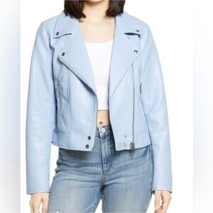 NWT BlankNYC Good Vibes Faux Leather Moto Jacket XS Blue